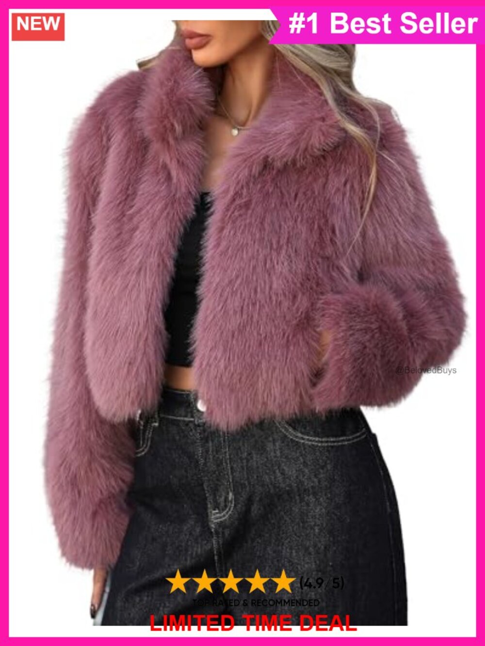 Faux Fur Cropped Open Front Coat Stand Collar Fluffy Winter Warm